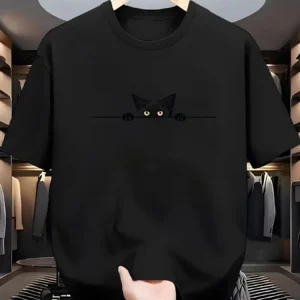 100% Cotton Casual Cat Pattern Printed Tee