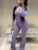 3-piece Casual Sportswear Set – Purple Sports Top and Flared Pants